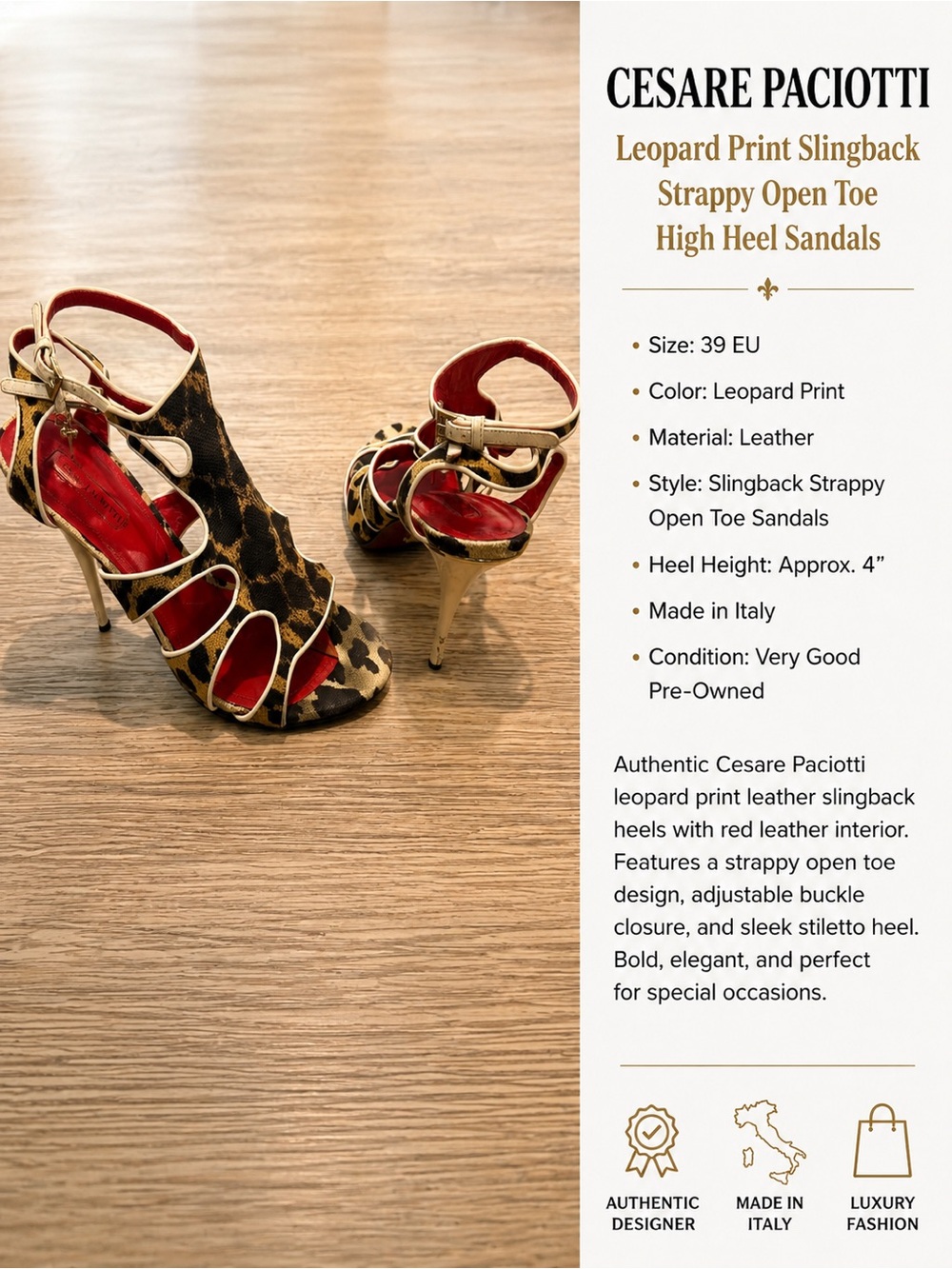 Cesare Paciotti Leopard Print Slingback Heels with Red Interior